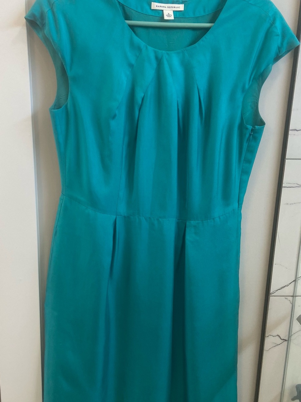 Banana Republic Teal Pleated Cap-Sleeve Midi Dress